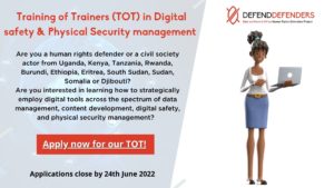 Call for Applications: Training of Trainers in Digital safety & Physical Security management